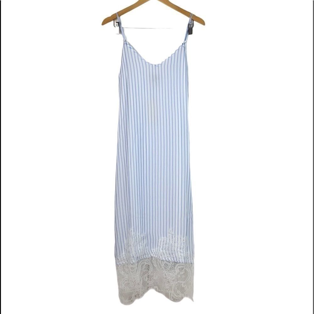 GILLI Clothing Blue Striped Lace Bottom Midi Dress